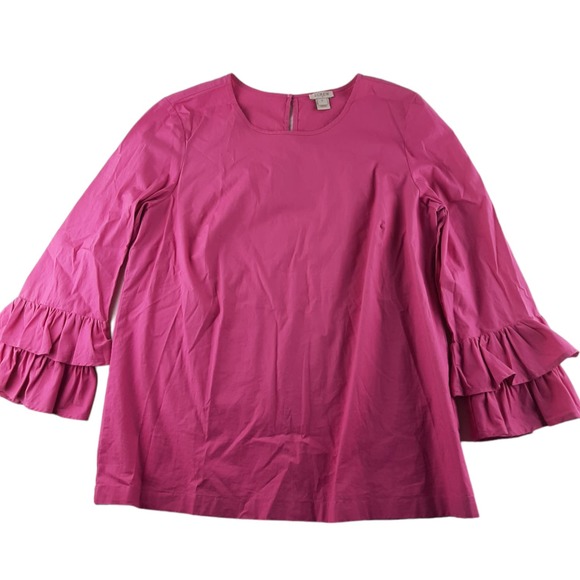 J Crew Women's Pink Cotton Poplin 3/4 Ruffle Sleeve Shift Top Blouse Keyhole 6 - Picture 1 of 7